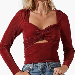 Astr Red Twist Front Long Sleeve Blouse
